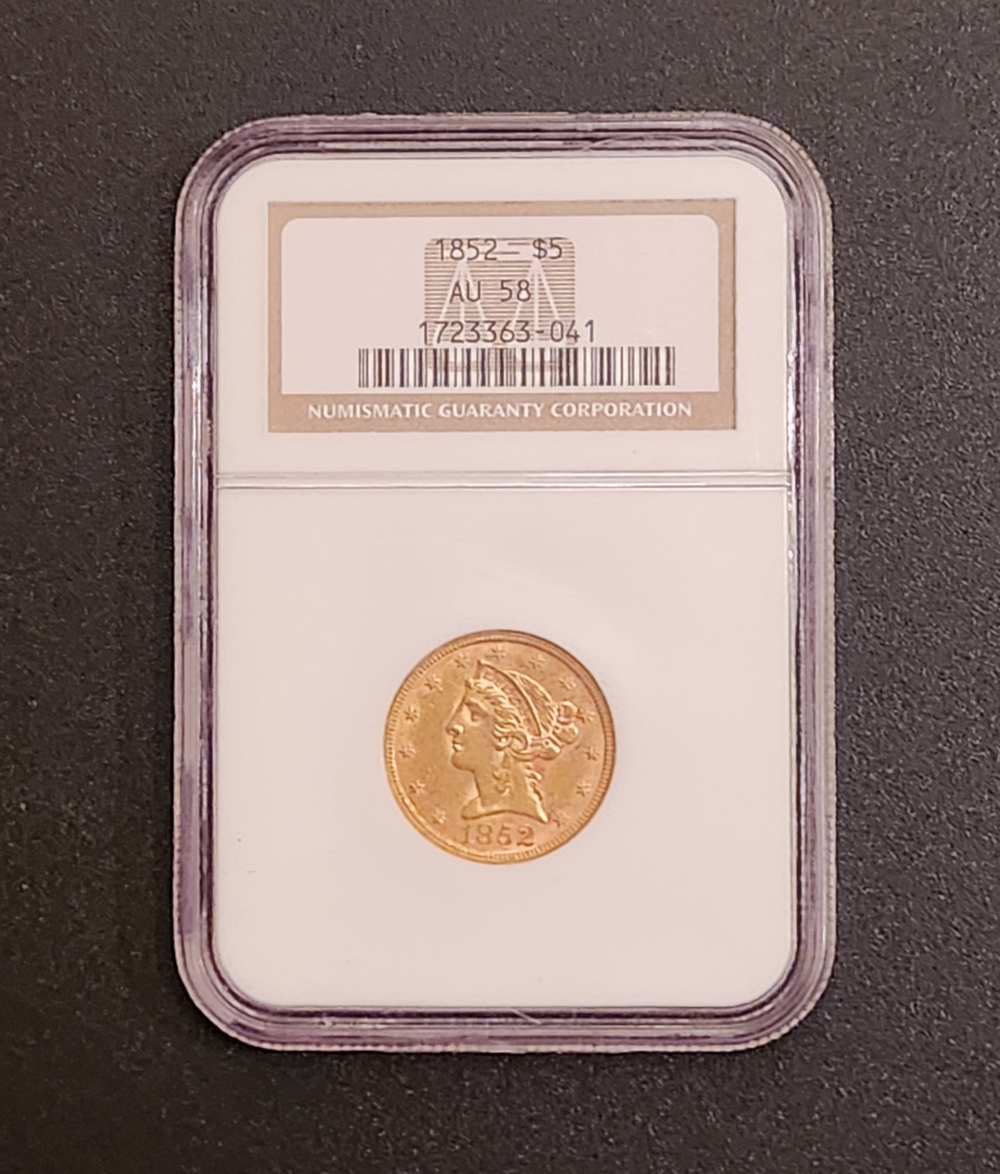 1852 NGC AU58 $5 Gold Liberty Head