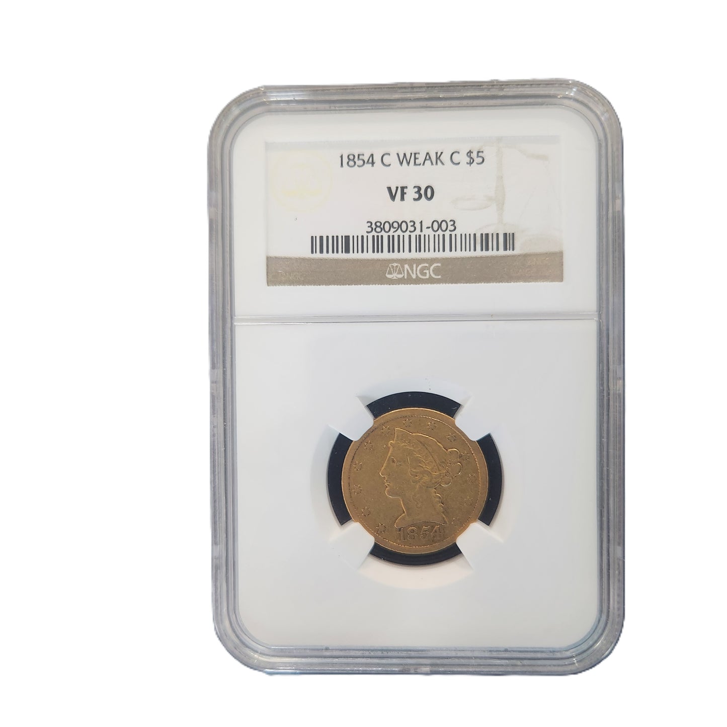 1854C NGC VF30 $5 GOLD HALF EAGLE