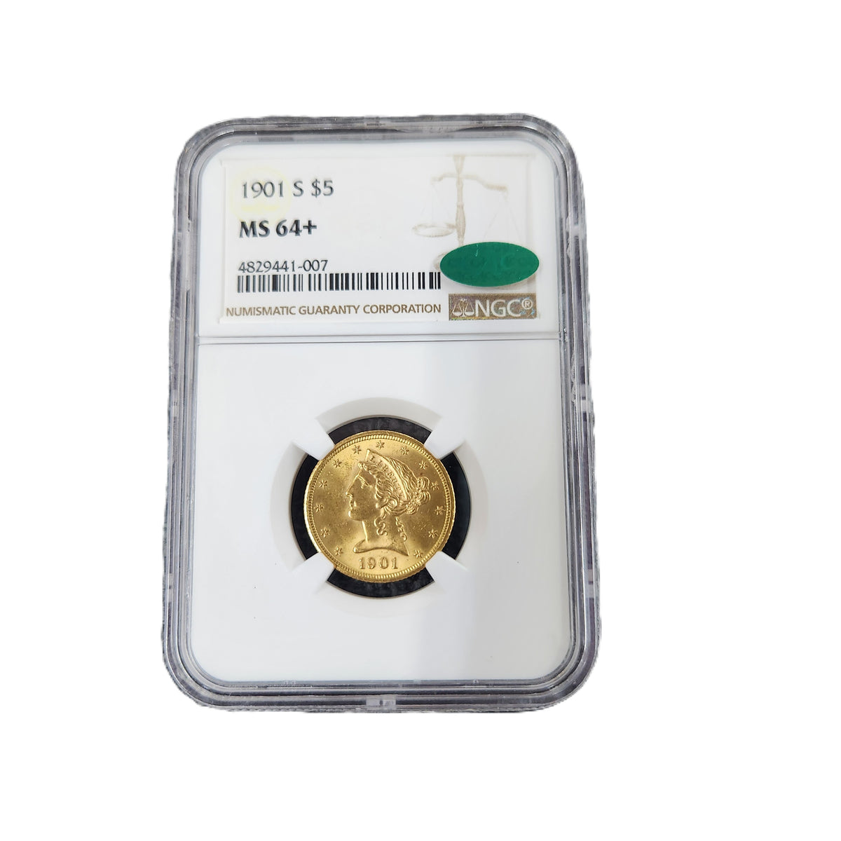 1901S NGC MS64+ CAC $5 GOLD LIBERTY