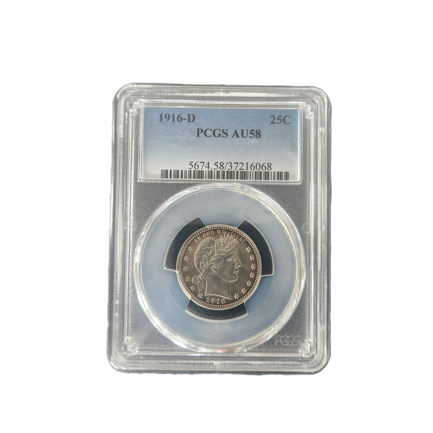 1916-D BARBER QUARTER PCGS AU58