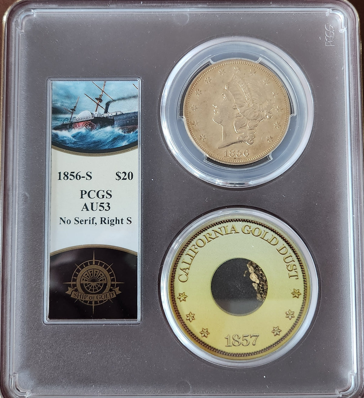 1856S PCGS AU53 $20 GOLD LIBERTY S.S. CENTRAL AMERICA SHIPWRECK COIN