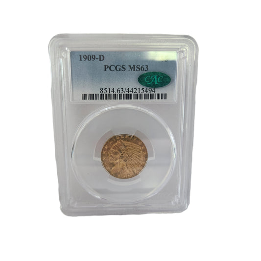 1909D PCGS MS63 CAC $5 GOLD INDIAN