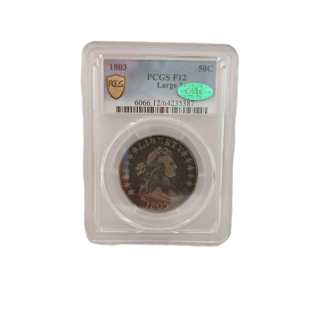 1803 PCGS F12 CAC DRAPED BUST HALF DOLLAR LARGE 3