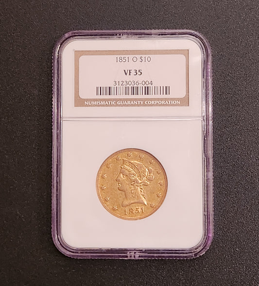 1851 O VF35 $10 Liberty