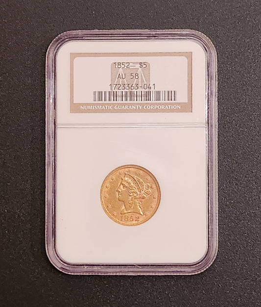 1852 NGC AU58 $5 Gold Liberty Head