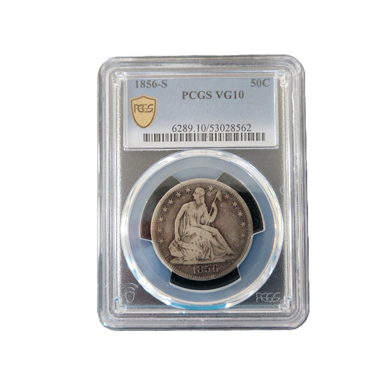 1856-S SEATED HALF DOLLAR PCGS VG10