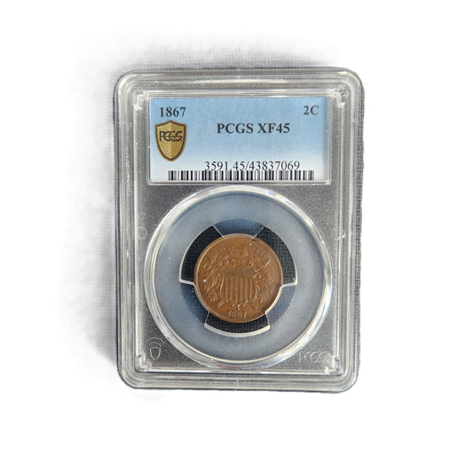 1867 PCGS XF45 2 CENT PIECE