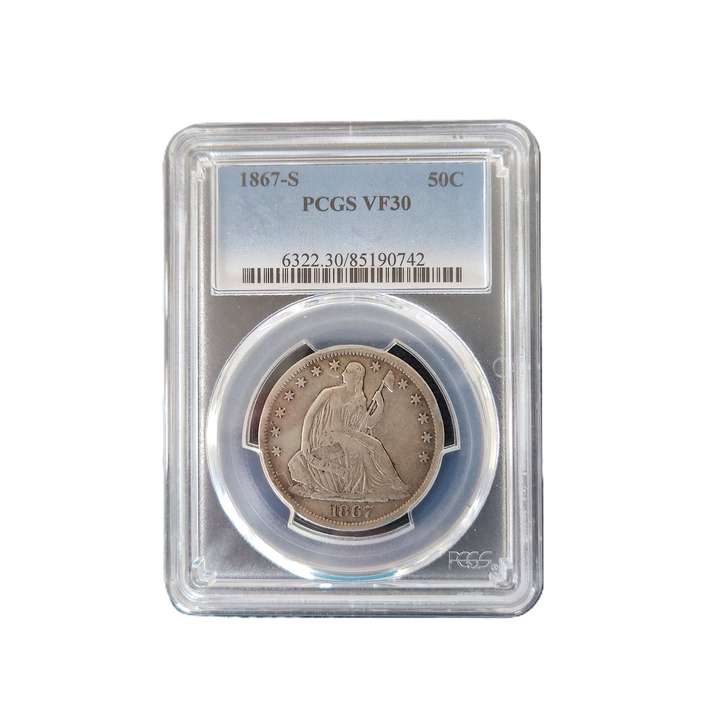 1867-S LIBERTY SEATED HALF DOLLAR PCGS VF30
