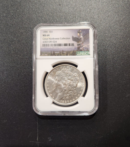 1886 Morgan Silver Dollar NGC MS64 Great Northwest Collection