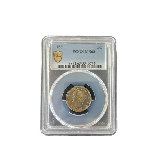 1891 V NICKEL PCGS MS63
