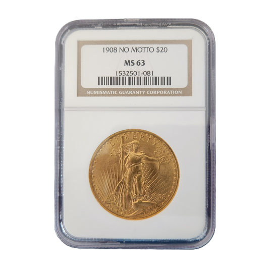 1908 NGC MS63 St. GAUDENS $20 GOLD