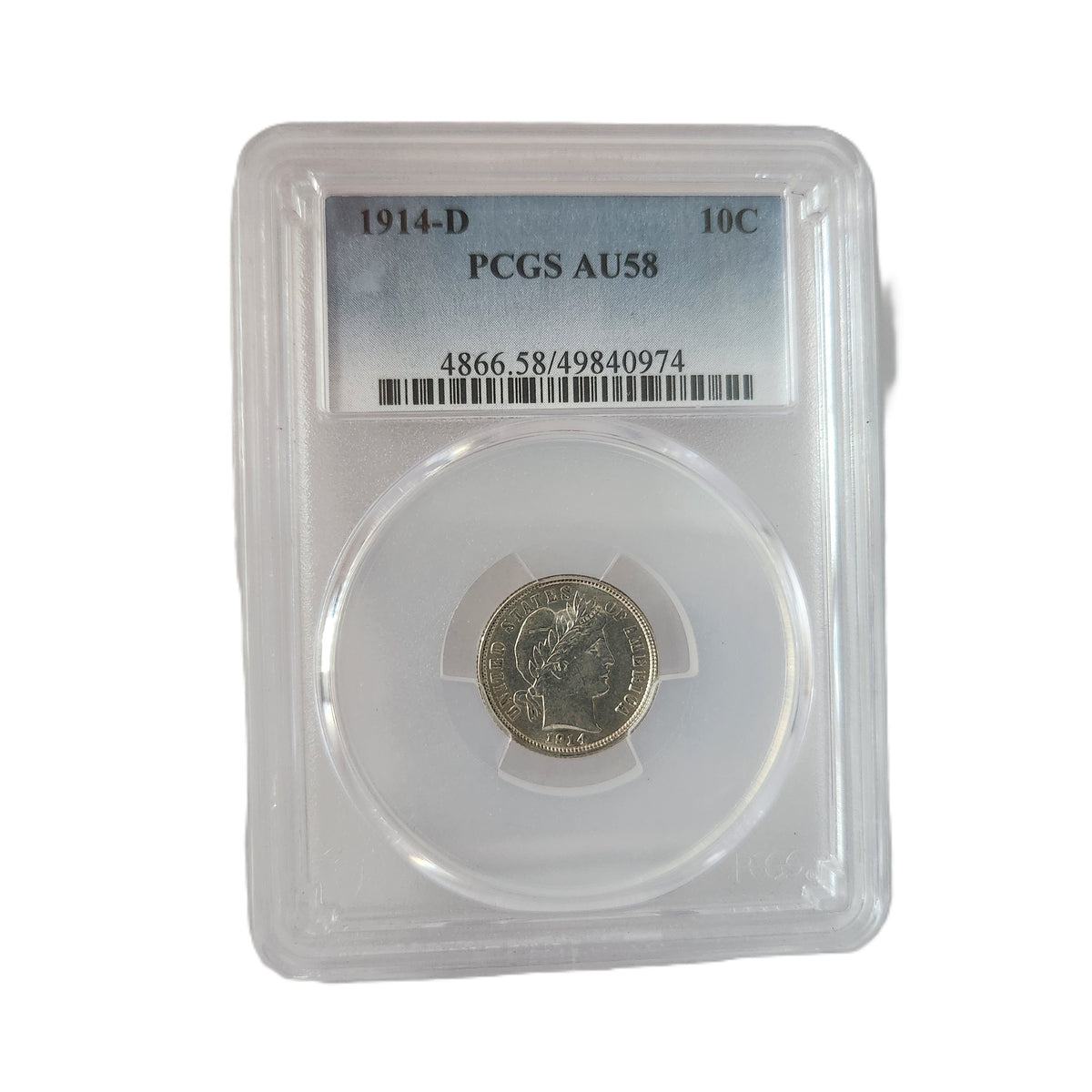 1914D PCGS AU58 BARBER DIME