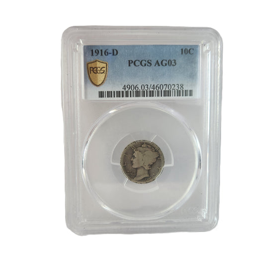 1916D PCGS AG03 MERCURY DIME