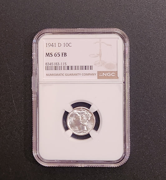 1941D NGC MS65 FB Mercury Dime