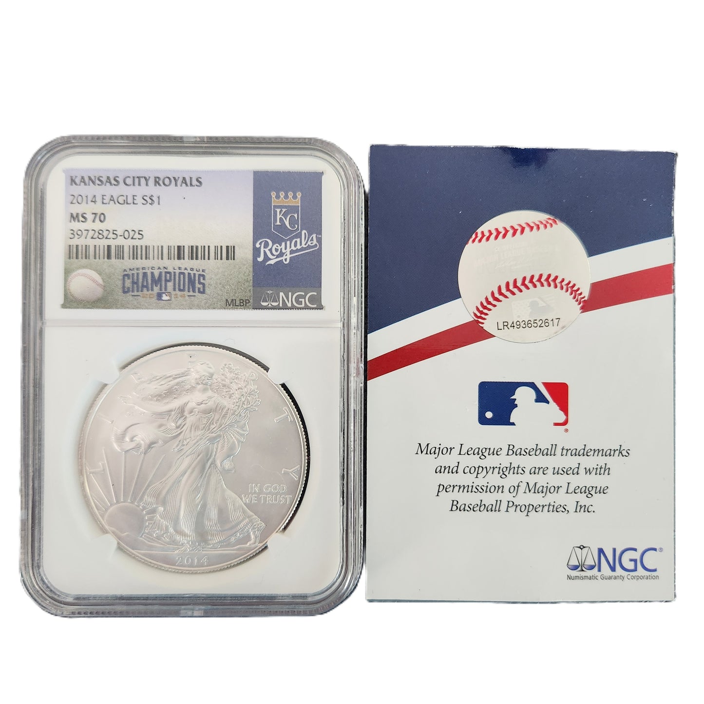 2014 KANSAS CITY ROYALS SILVER EAGLE NGC MS70