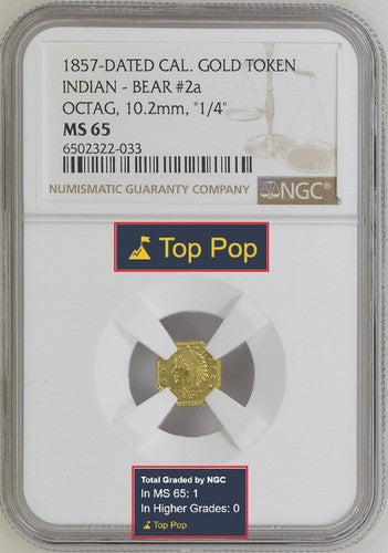 1857 California Gold Token NGC MS65