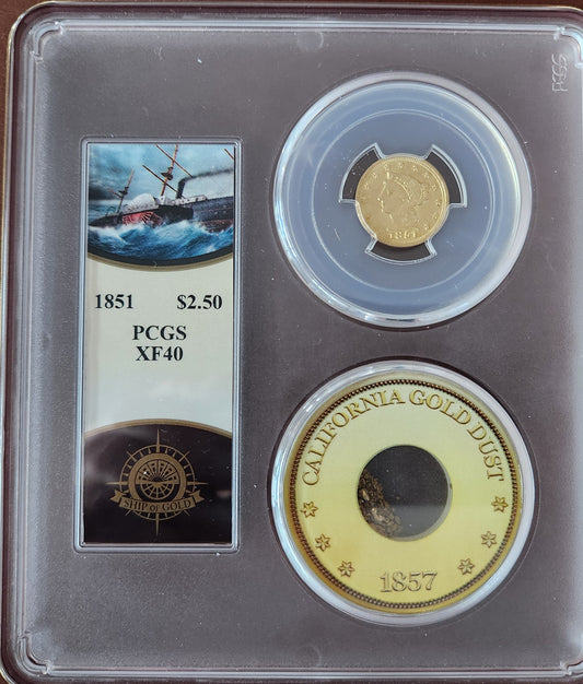 1851 PCGS XF40 $2.50 GOLD LIBERTY SHIPWRECK COIN S.S. CENTRAL AMERICA